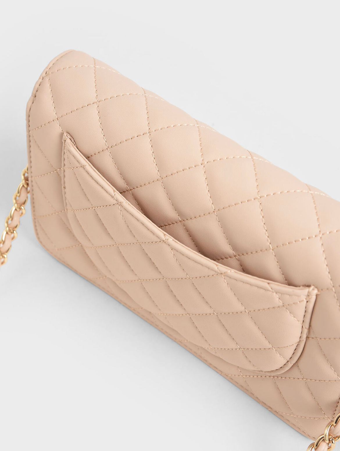 Quilted Flip-Lock Clutch - Nude