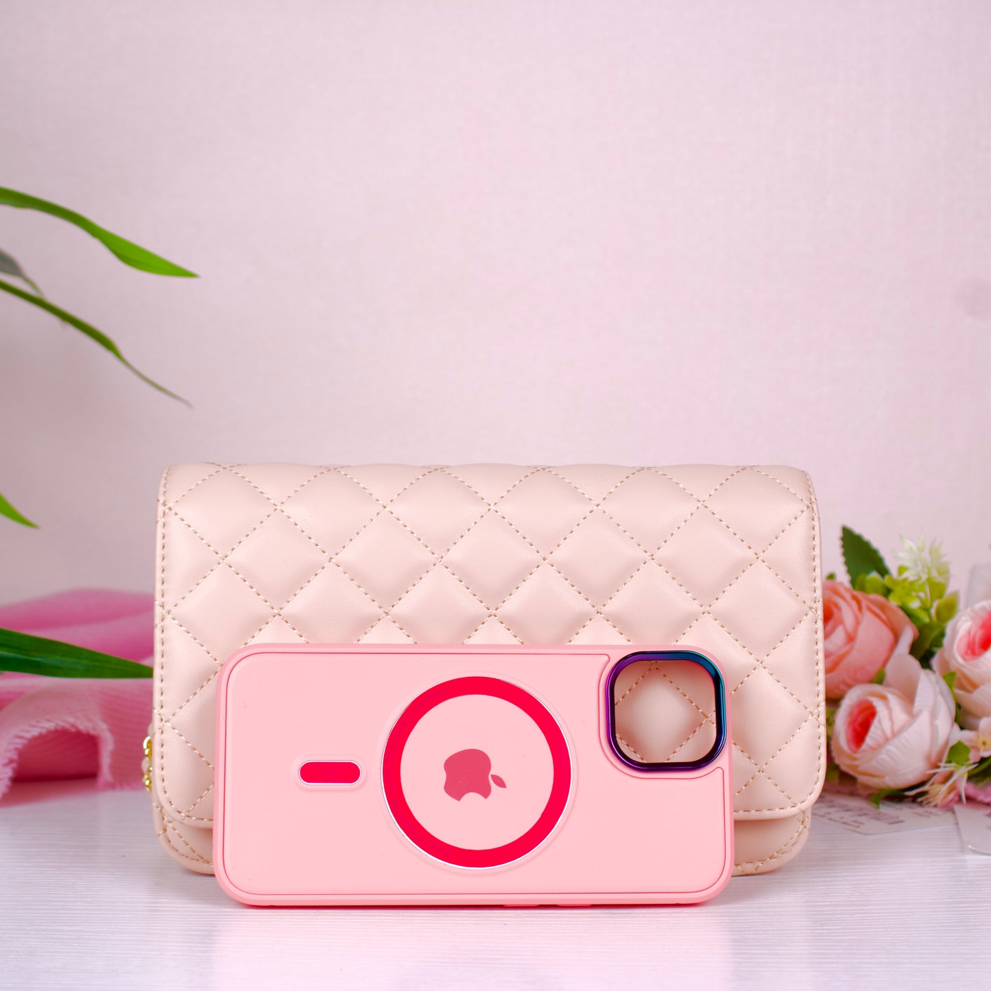 Quilted Flip-Lock Clutch - Nude