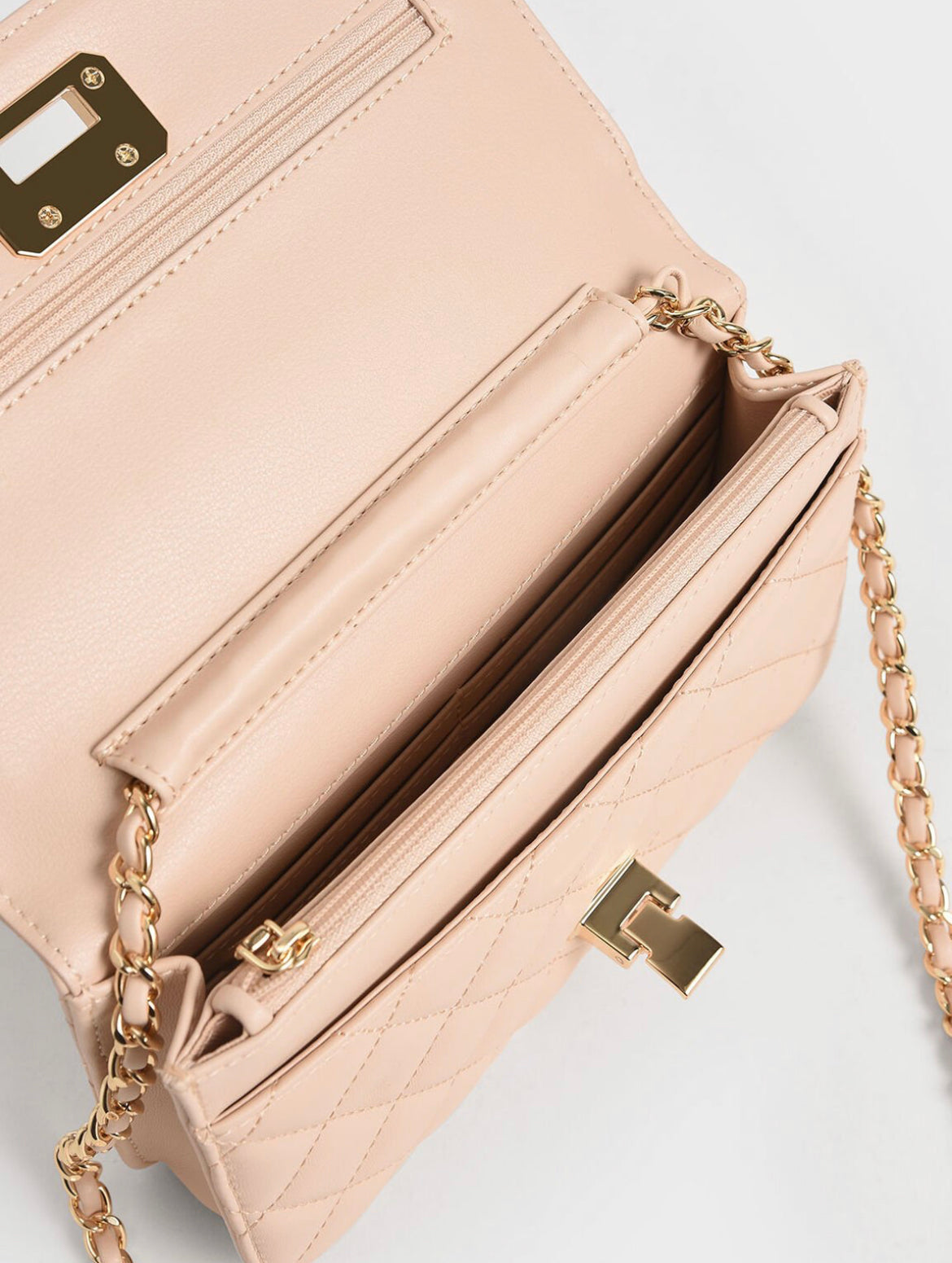 Quilted Flip-Lock Clutch - Nude
