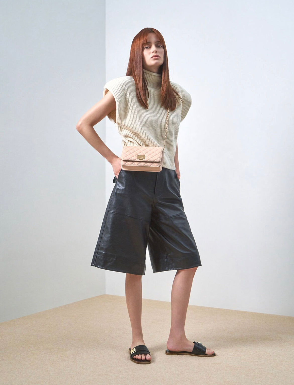 Quilted Flip-Lock Clutch - Nude