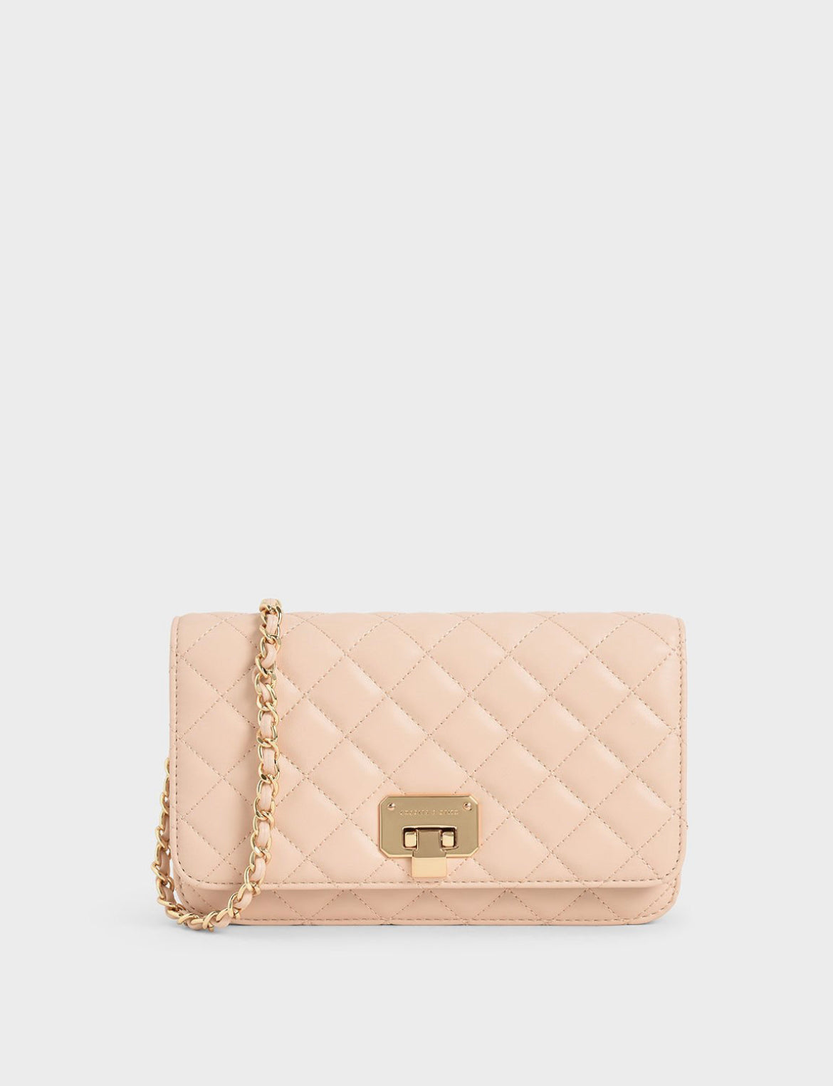 Quilted Flip-Lock Clutch - Nude