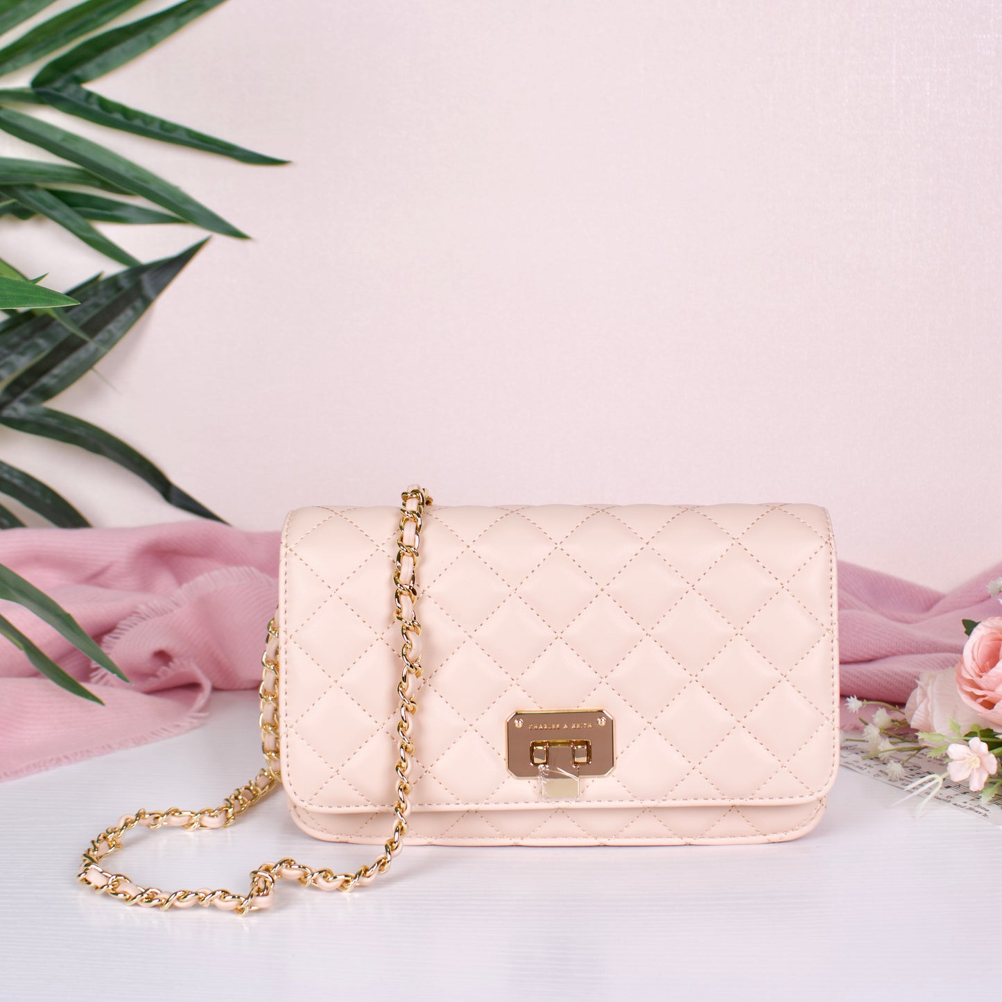 Quilted Flip-Lock Clutch - Nude