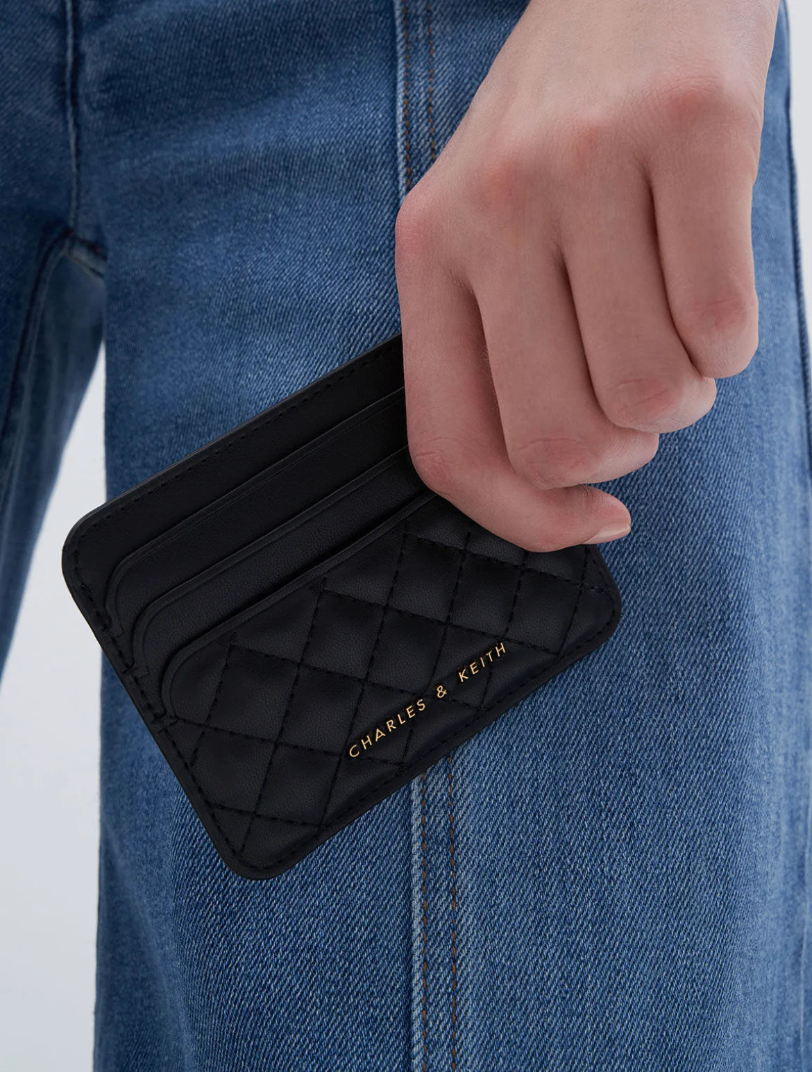 Cleo Quilted Card Holder - Black
