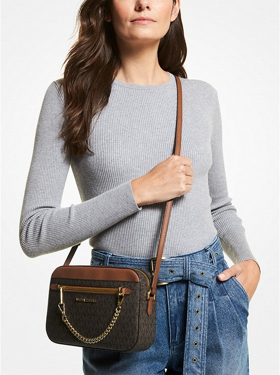 Jet Set Large Logo Crossbody Bag - BROWN