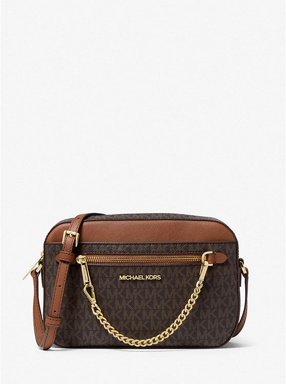 Jet Set Large Logo Crossbody Bag - BROWN