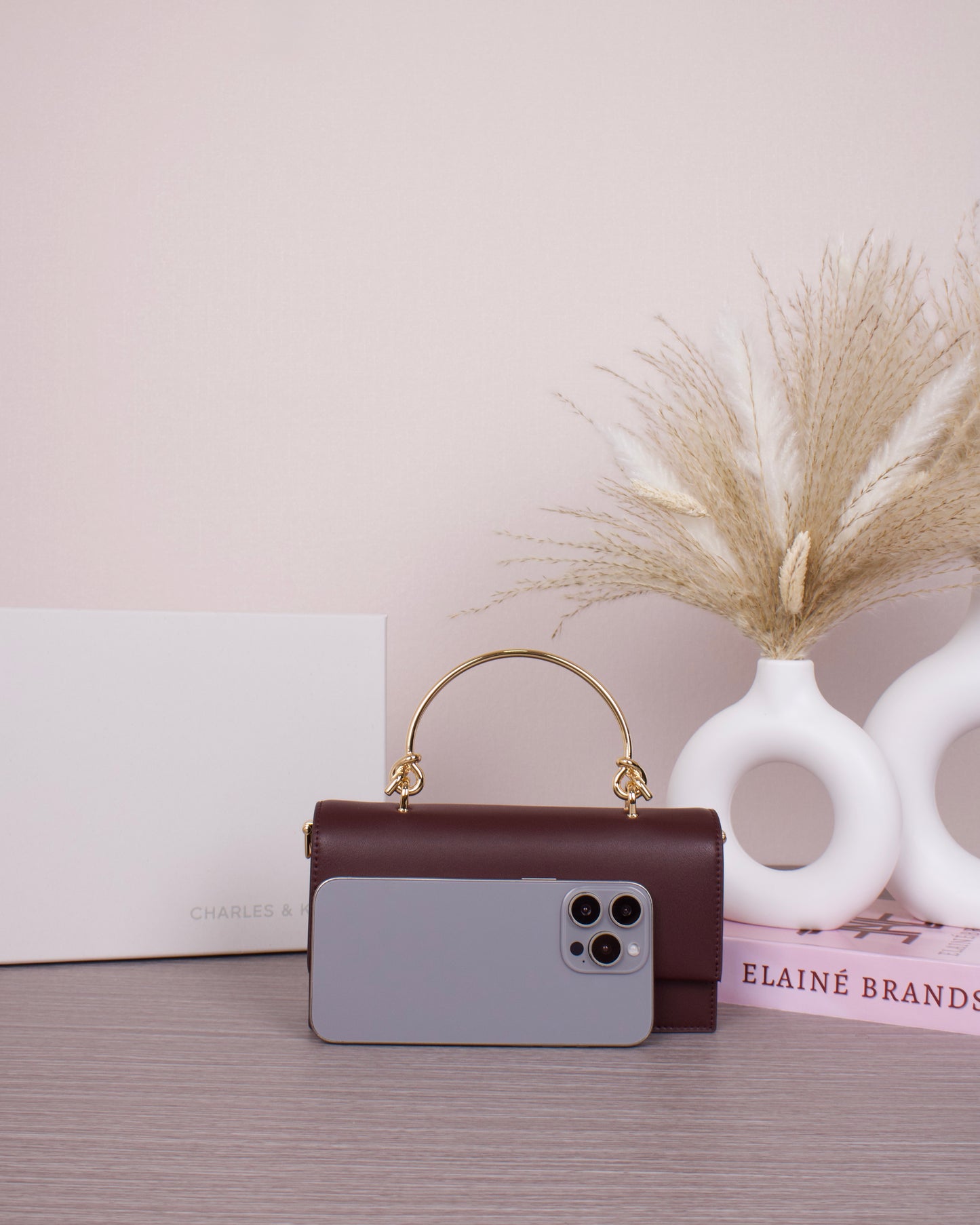 Kristine Sculptural-Handle Long Wallet - Wineberry Red