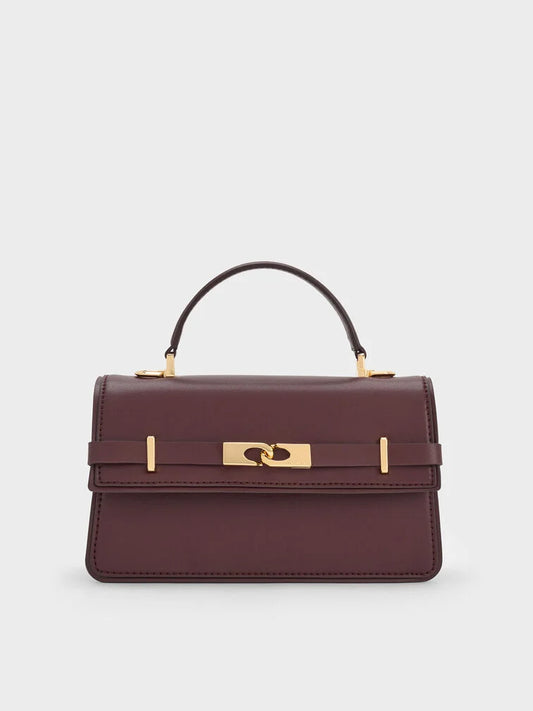 Arlet Belted Top Handle Bag - Wineberry Red