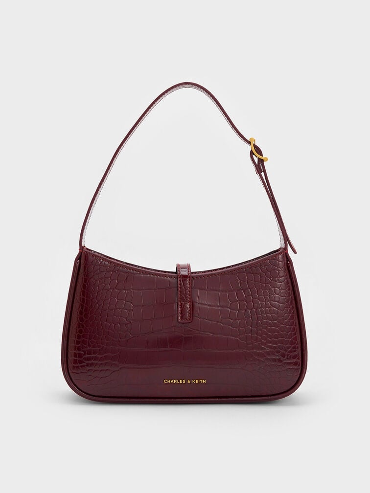 Cesia Croc-Effect Metallic-Accent Shoulder Bag - Burgundy