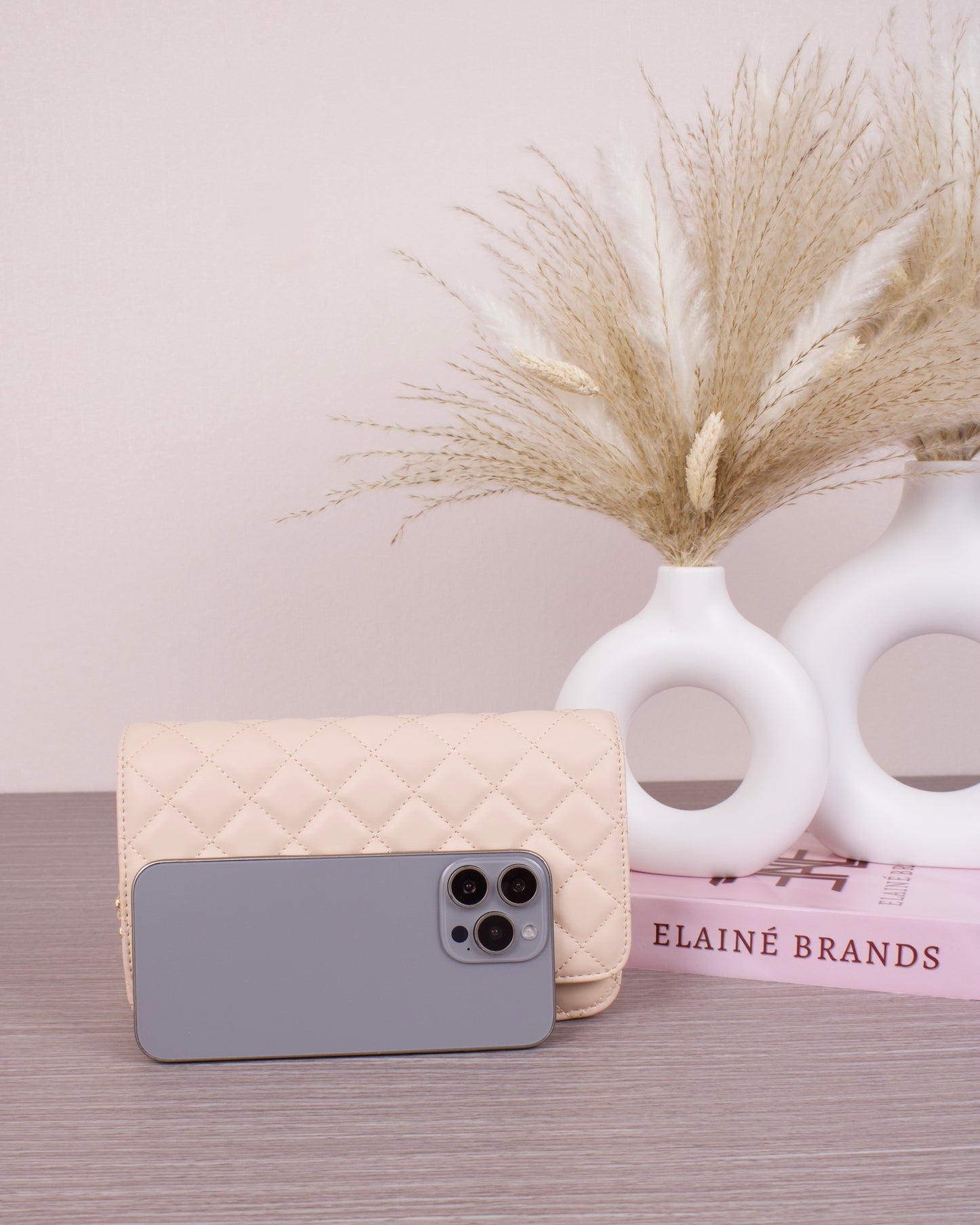 Quilted Flip-Lock Clutch - Nude