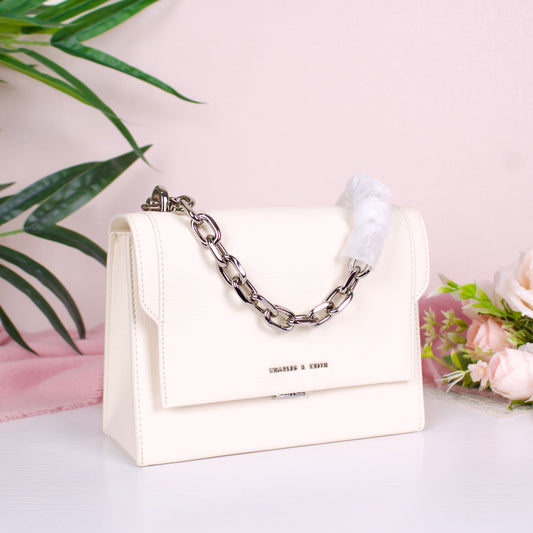 Front Flap Chain Handle Crossbody Bag - Cream