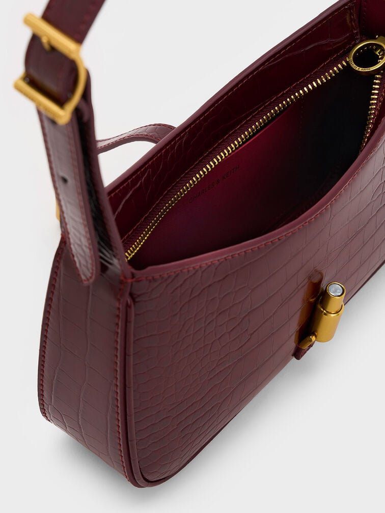 Cesia Croc-Effect Metallic-Accent Shoulder Bag - Burgundy
