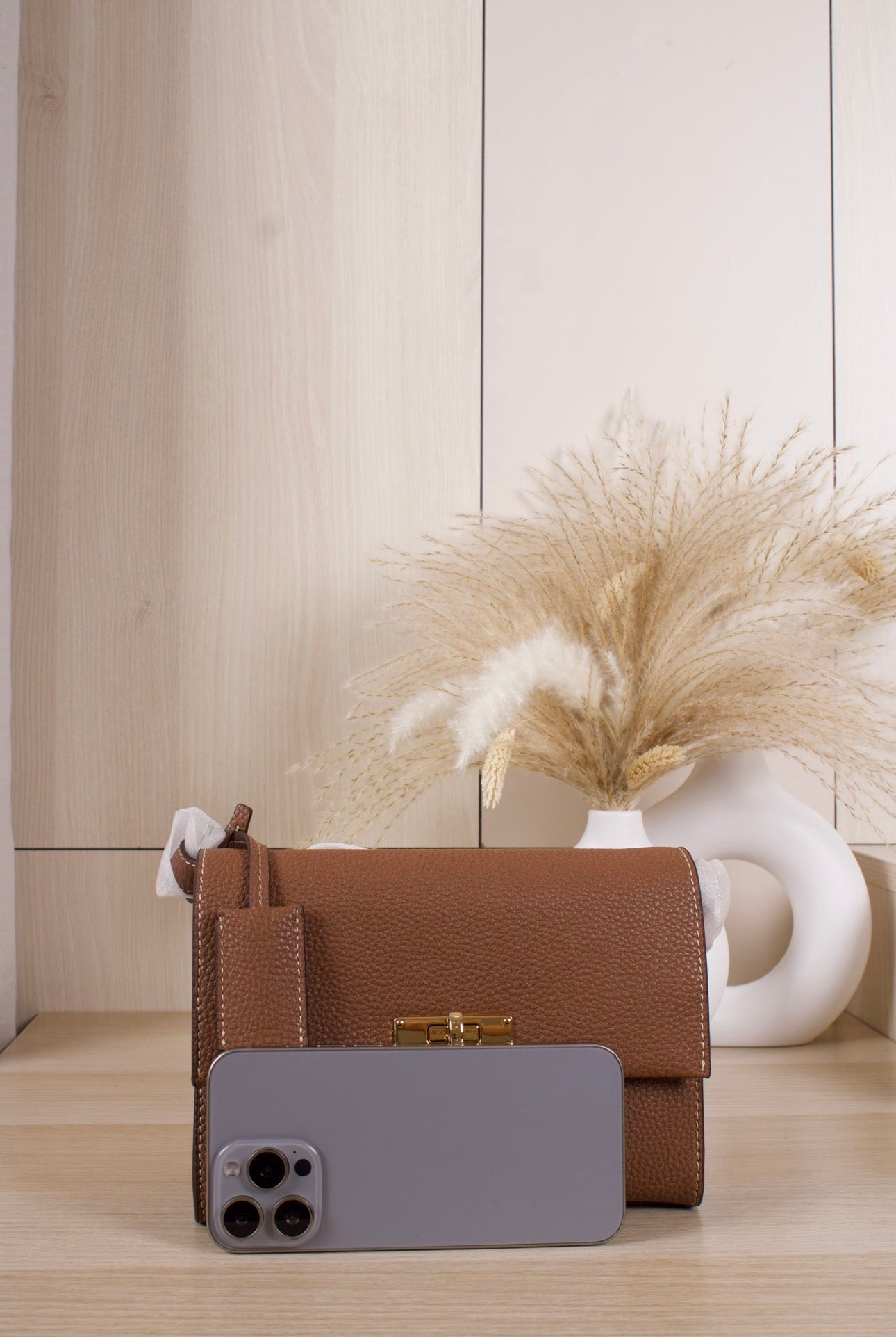 Chance Recycled Leather Turn-Lock Crossbody Bag - Chocolate