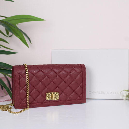 Micaela Quilted Long Wallet - Burgundy