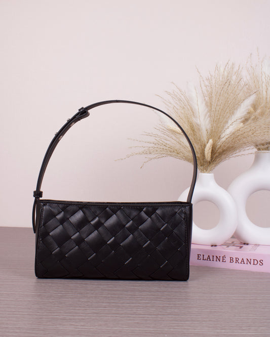 Ivette Woven Elongated Shoulder Bag - Noir