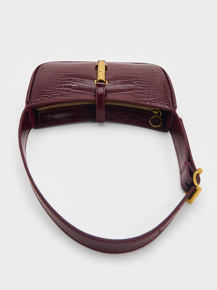 Cesia Croc-Effect Metallic-Accent Shoulder Bag - Burgundy