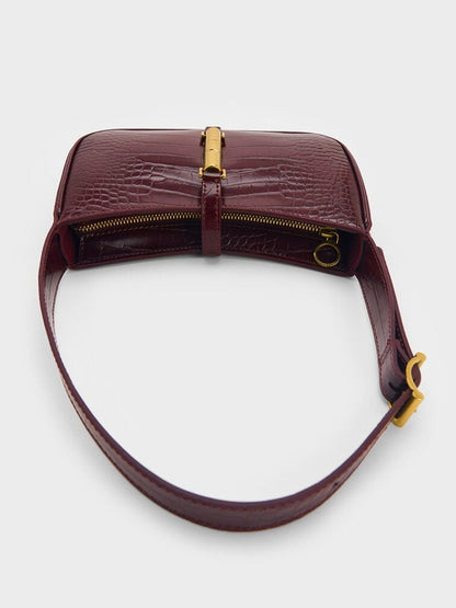 Cesia Croc-Effect Metallic-Accent Shoulder Bag - Burgundy