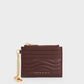 Aubrielle Stitch-Trim Zip Card Holder - Dark Chocolate