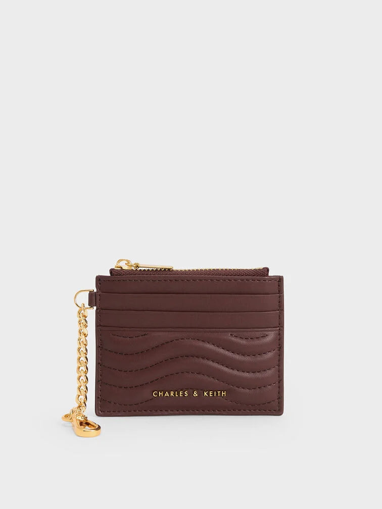 Aubrielle Stitch-Trim Zip Card Holder - Dark Chocolate