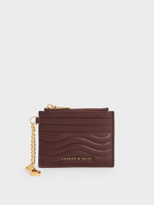 Aubrielle Stitch-Trim Zip Card Holder - Dark Chocolate