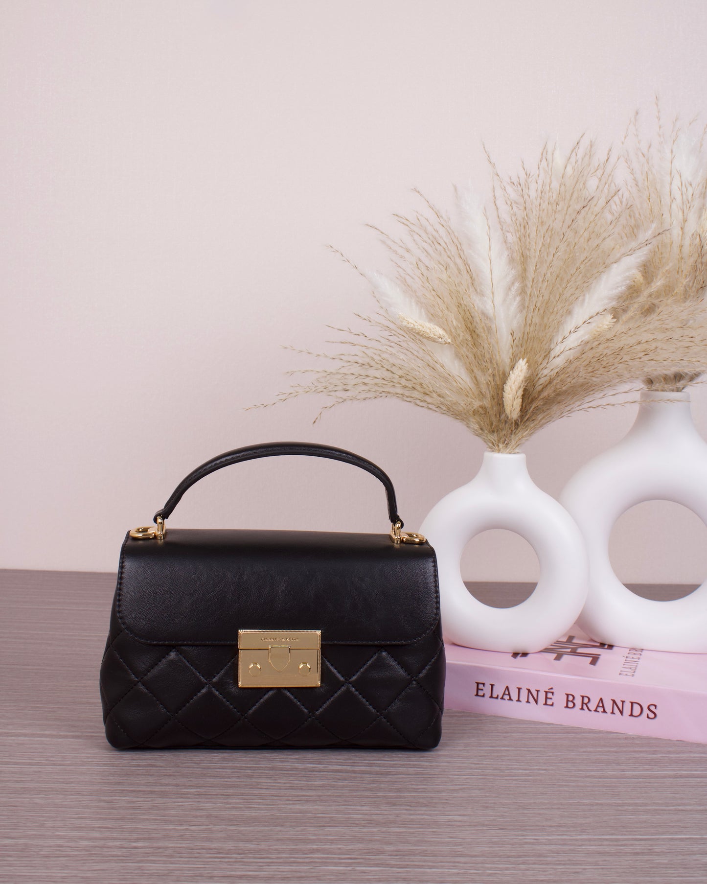 Alva Quilted Top Handle Bag - Black