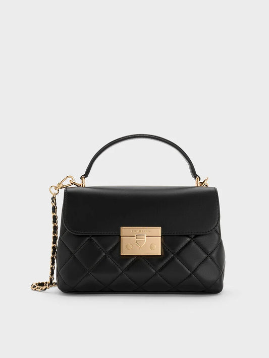 Alva Quilted Top Handle Bag - Black