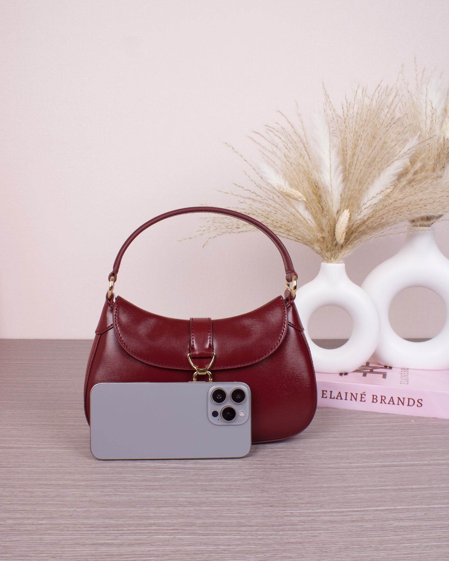 Agatha Chain-Accent Hobo Bag - Burgundy