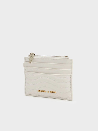Aubrielle Stitch-Trim Zip Card Holder - Cream