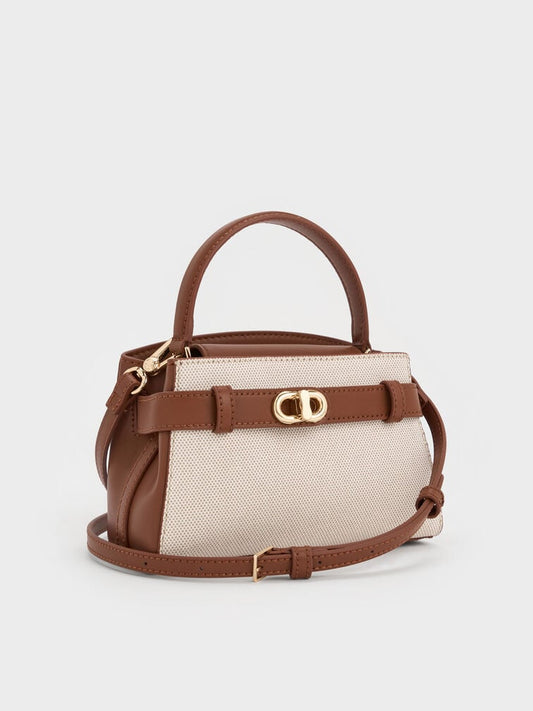 Aubrielle Canvas Two-Tone Top Handle Bag - Taupe Canvas