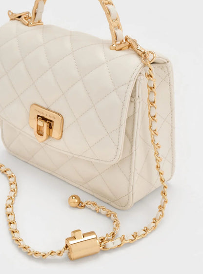 Cressida Quilted Top Handle Bag - Cream