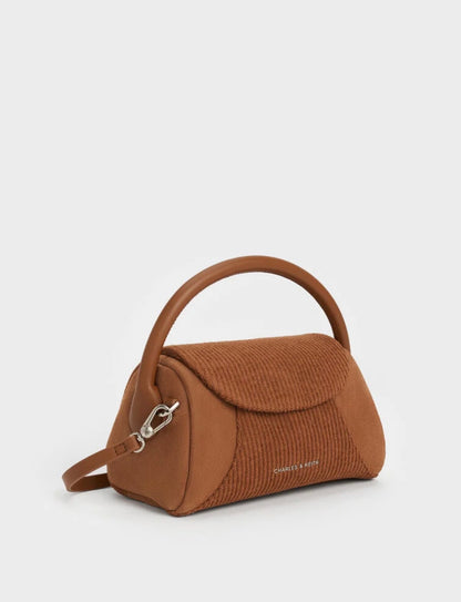 Girls' Nelly Recycled Suede & Corduroy Top Handle Bag - Brown