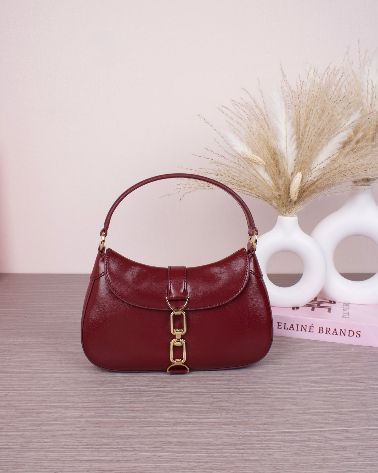 Agatha Chain-Accent Hobo Bag - Burgundy