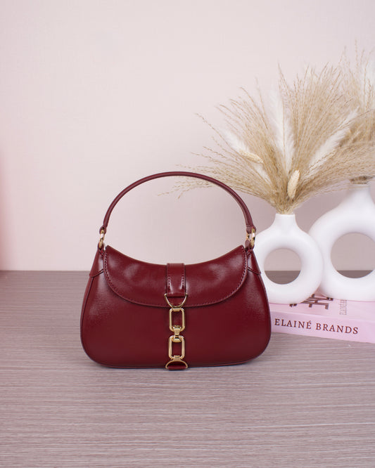 Agatha Chain-Accent Hobo Bag - Burgundy