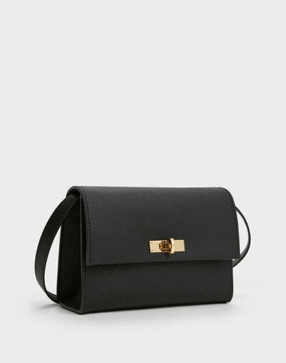 Chance Recycled Leather Turn-Lock Crossbody Bag - Black