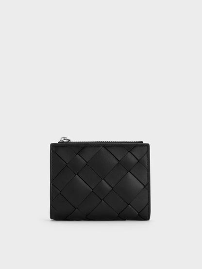 Ivette Woven Top-Zip Small Wallet - Noir
