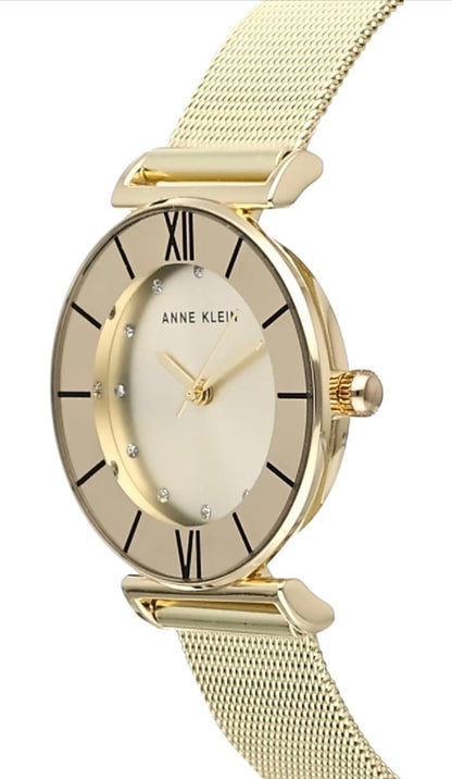 Women's Glitter Accented Mesh Bracelet Watch- Gold
