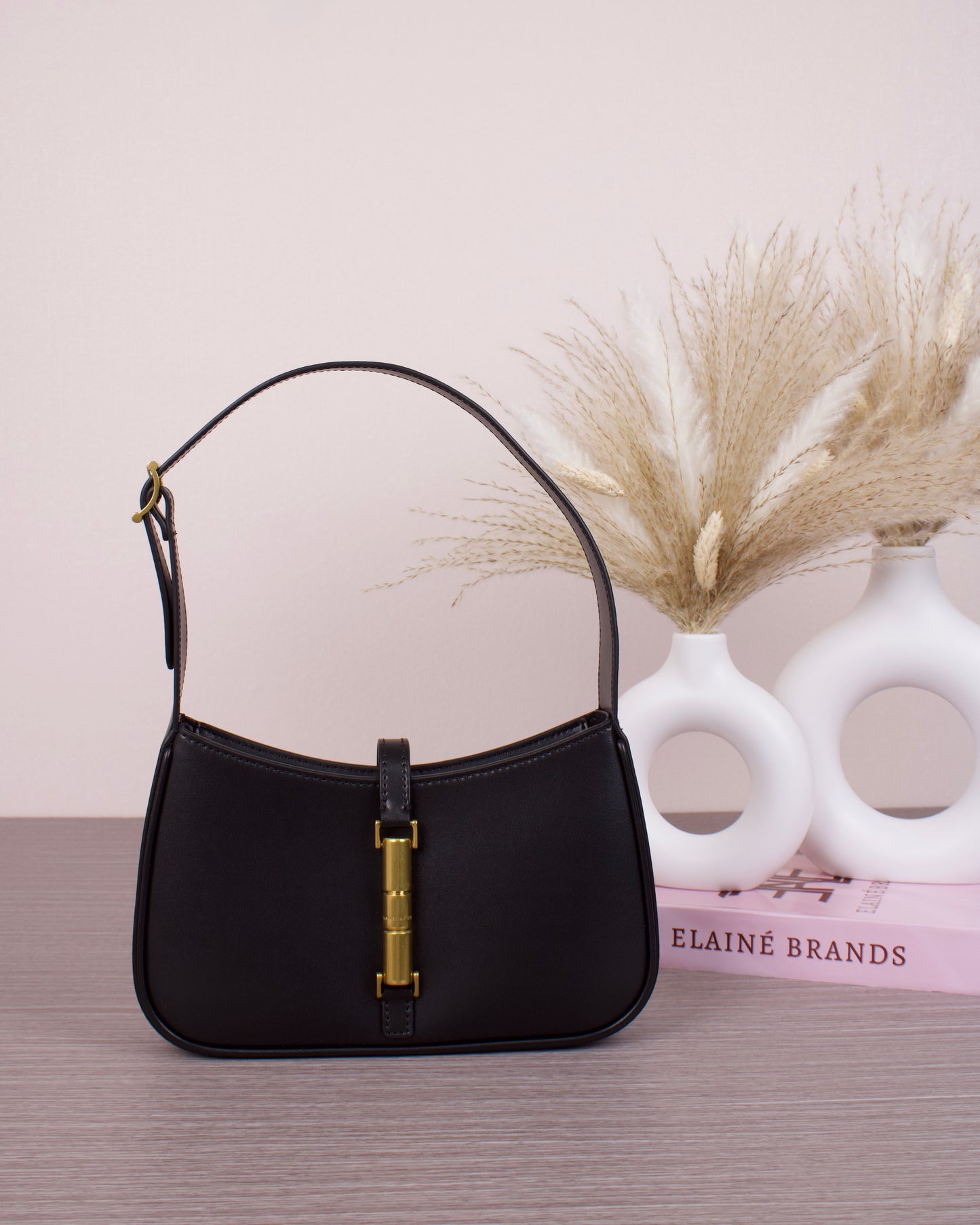 Cesia Metallic Accent Shoulder Bag - Black