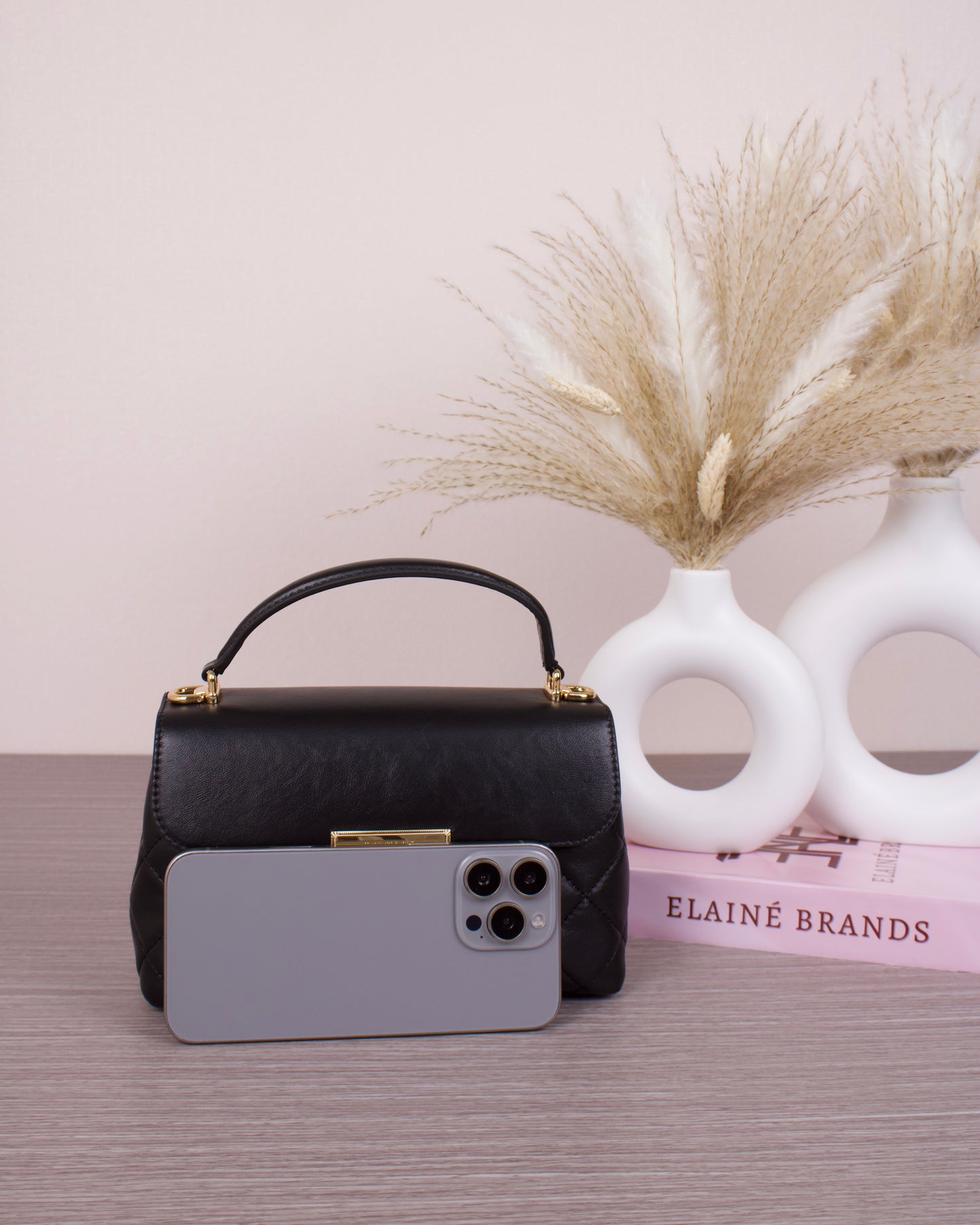 Alva Quilted Top Handle Bag - Black