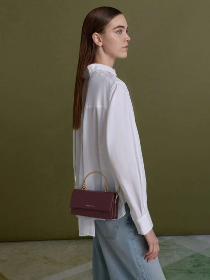 Kristine Sculptural-Handle Long Wallet - Wineberry Red