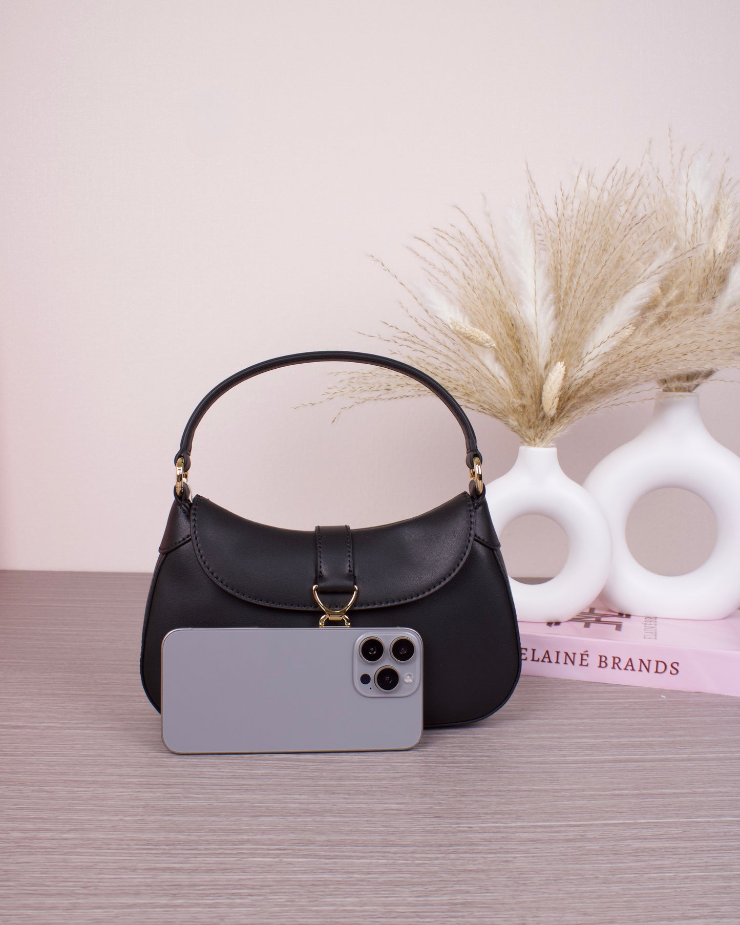 Agatha Chain-Accent Hobo Bag - Black