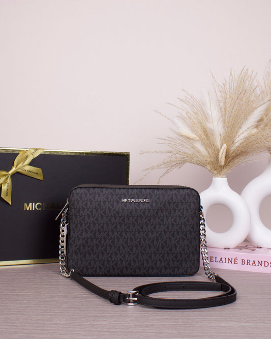 Jet Set Large Printed Logo Crossbody Bag- BLACK