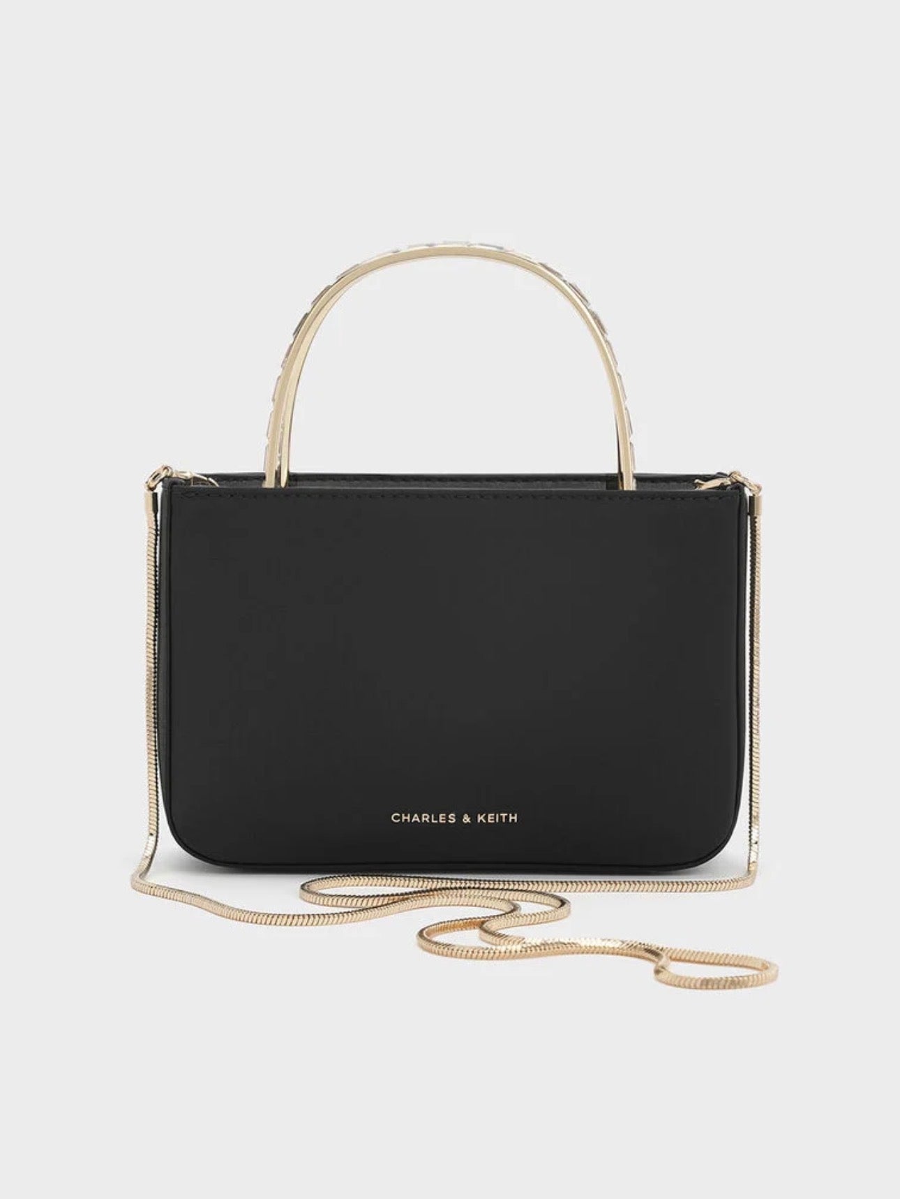 Satin Crystal-Embellished Top Handle Bag - Black