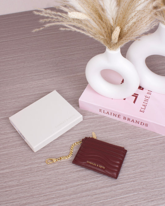 Aubrielle Stitch-Trim Zip Card Holder - Dark Chocolate