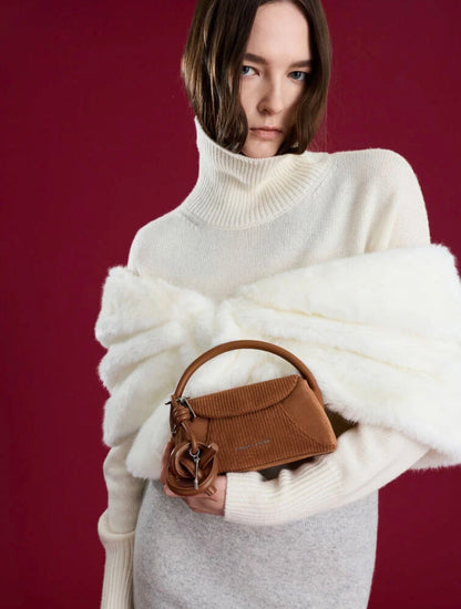 Girls' Nelly Recycled Suede & Corduroy Top Handle Bag - Brown