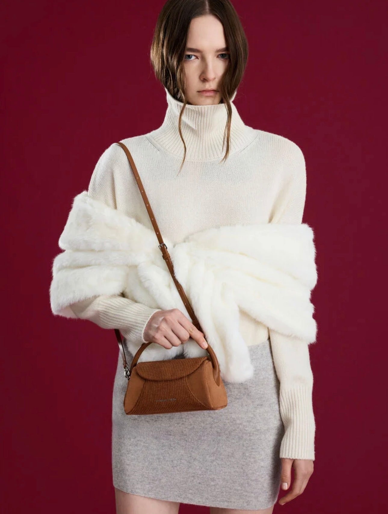 Girls' Nelly Recycled Suede & Corduroy Top Handle Bag - Brown