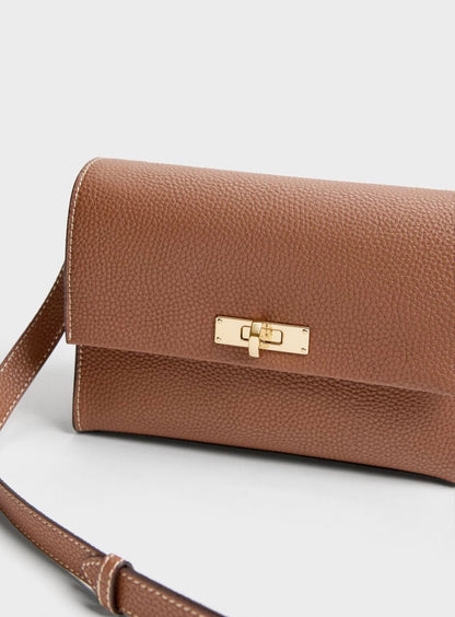 Chance Recycled Leather Turn-Lock Crossbody Bag - Chocolate
