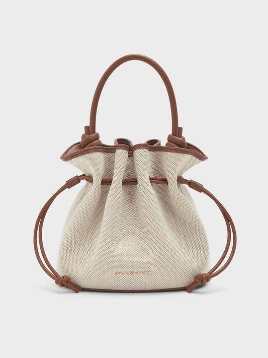 Sammie Canvas Drawstring Bucket Bag - Chocolate