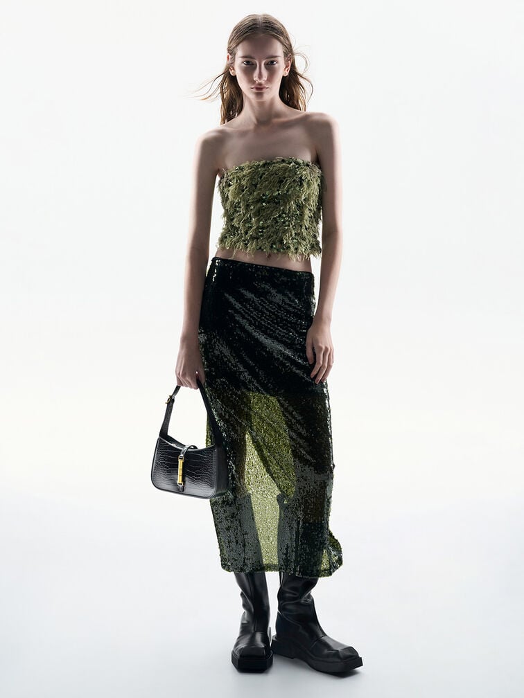 Cesia Croc-Effect Metallic-Accent Shoulder Bag - Black