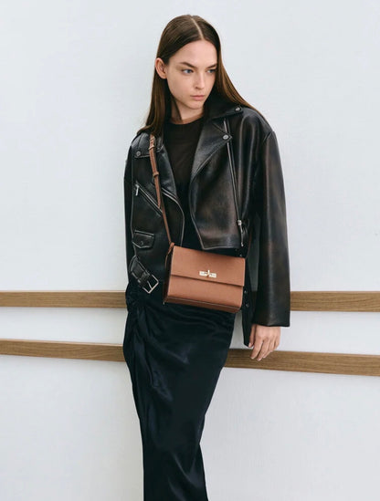 Chance Recycled Leather Turn-Lock Crossbody Bag - Chocolate