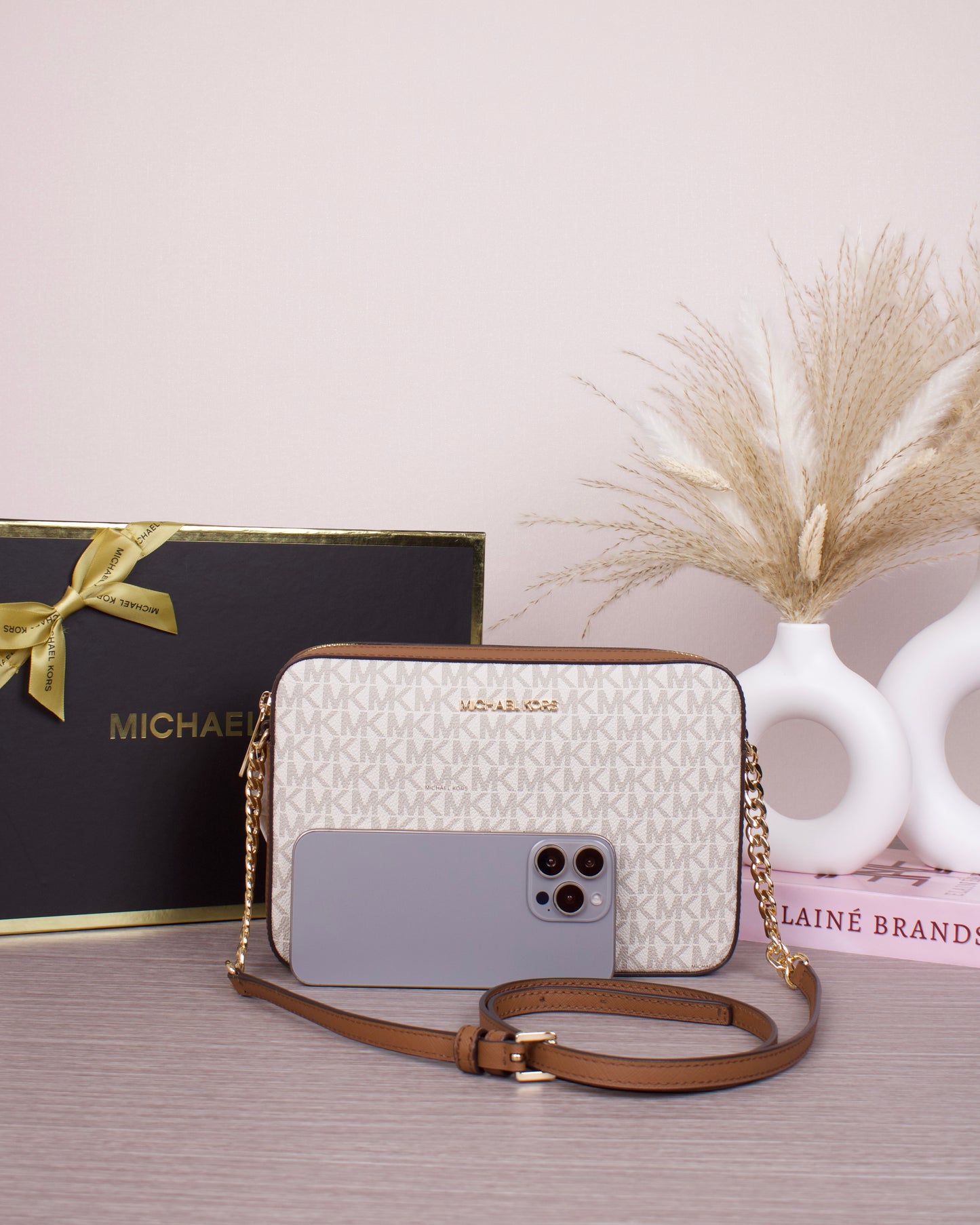 Jet Set Large Printed Logo Crossbody Bag- VANILLA