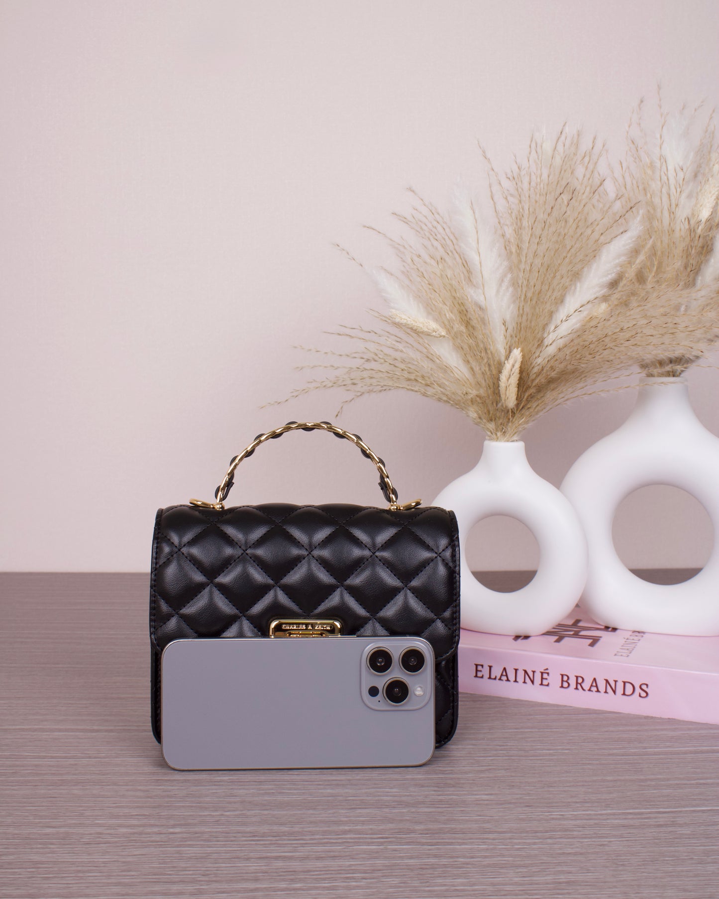 Cressida Quilted Top Handle Bag - Black